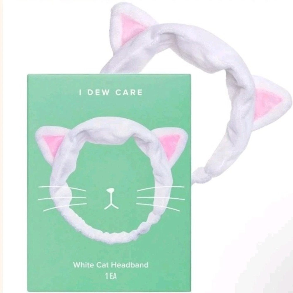 I Dew Care White Cat Headband Stretchy NWB Makeup Washing Skincare